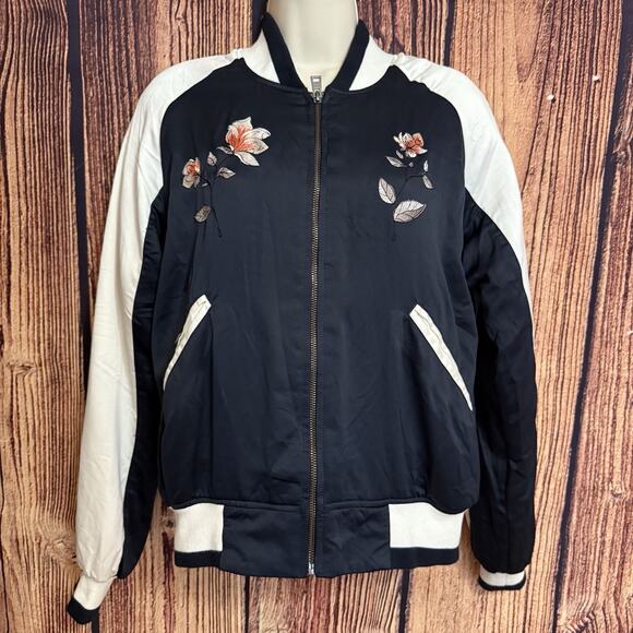 Silence + Noise Black Flower Bomber Jacket~Size Medium - Picture 8 of 12